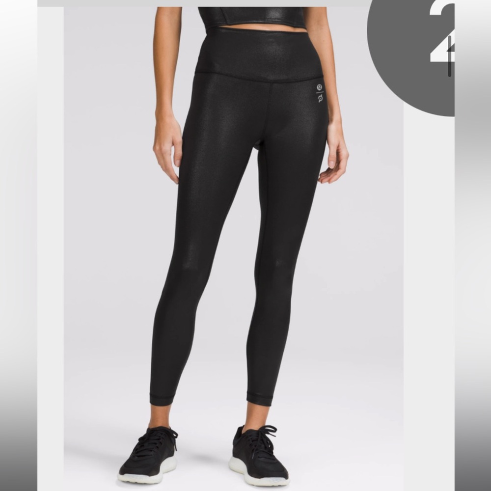 BNWT Lululemon x Peloton Wunder Train Black High-Rise Shine/Foil tights - Size 4